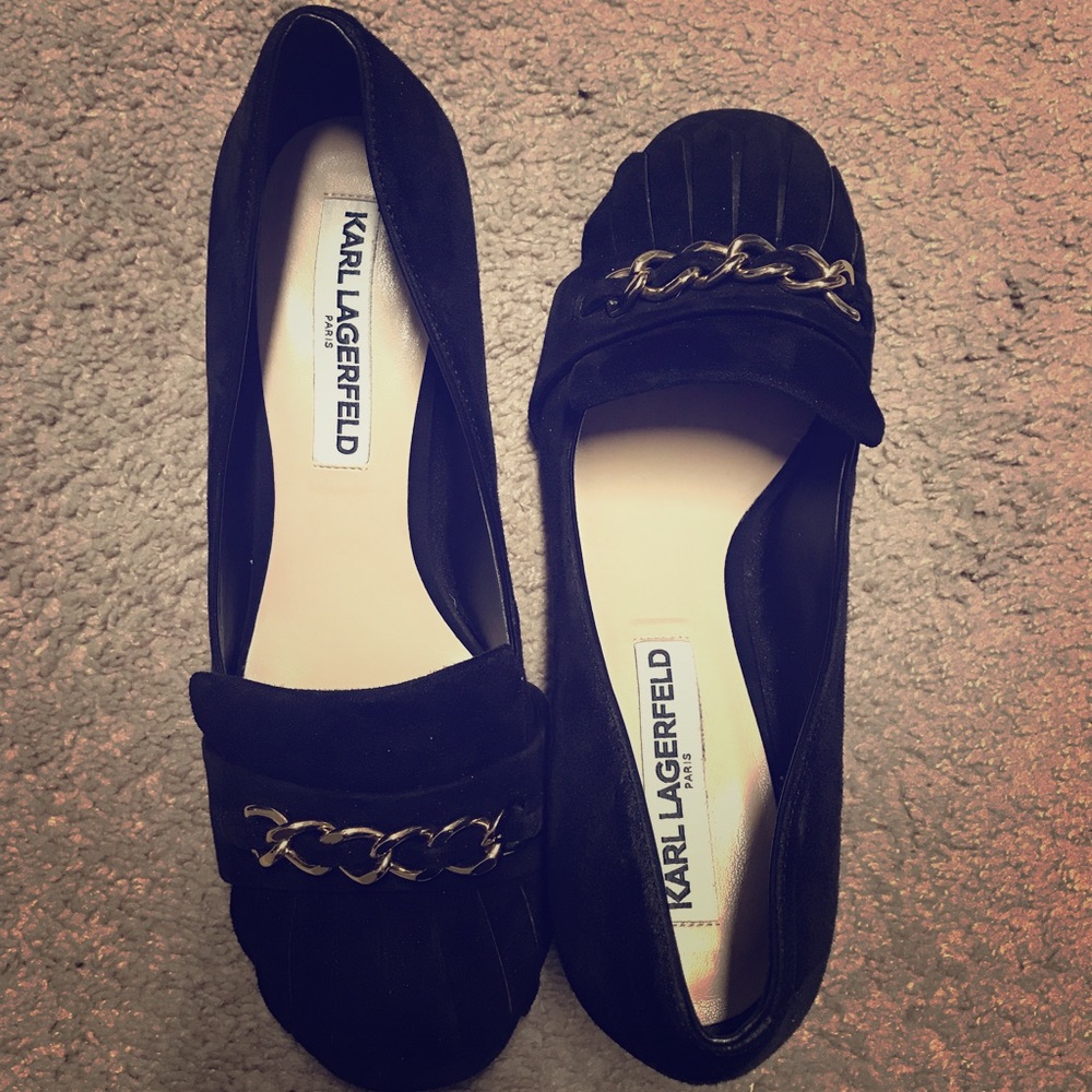 Karl Lagerfeld suede block heal loafer
